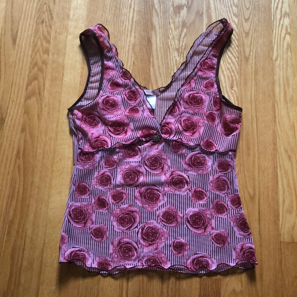 Sheer pink roses top
